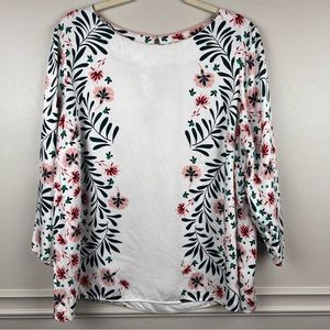 Boden Larissa Top Shirt Blouse Floral White Green Pink Size 16 3/4 Sleeve Spring